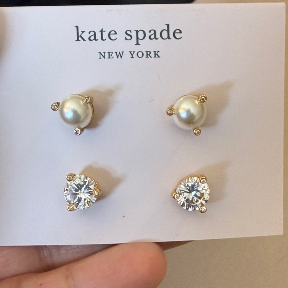 kate spade Gold Pearl and Crystal Two-Pair Stud Earring Set